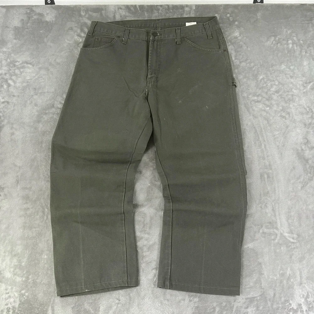 VTG Dickies Carpenter Pants Mens 36x30 Green Canvas Relaxed Fit Workwear Utility